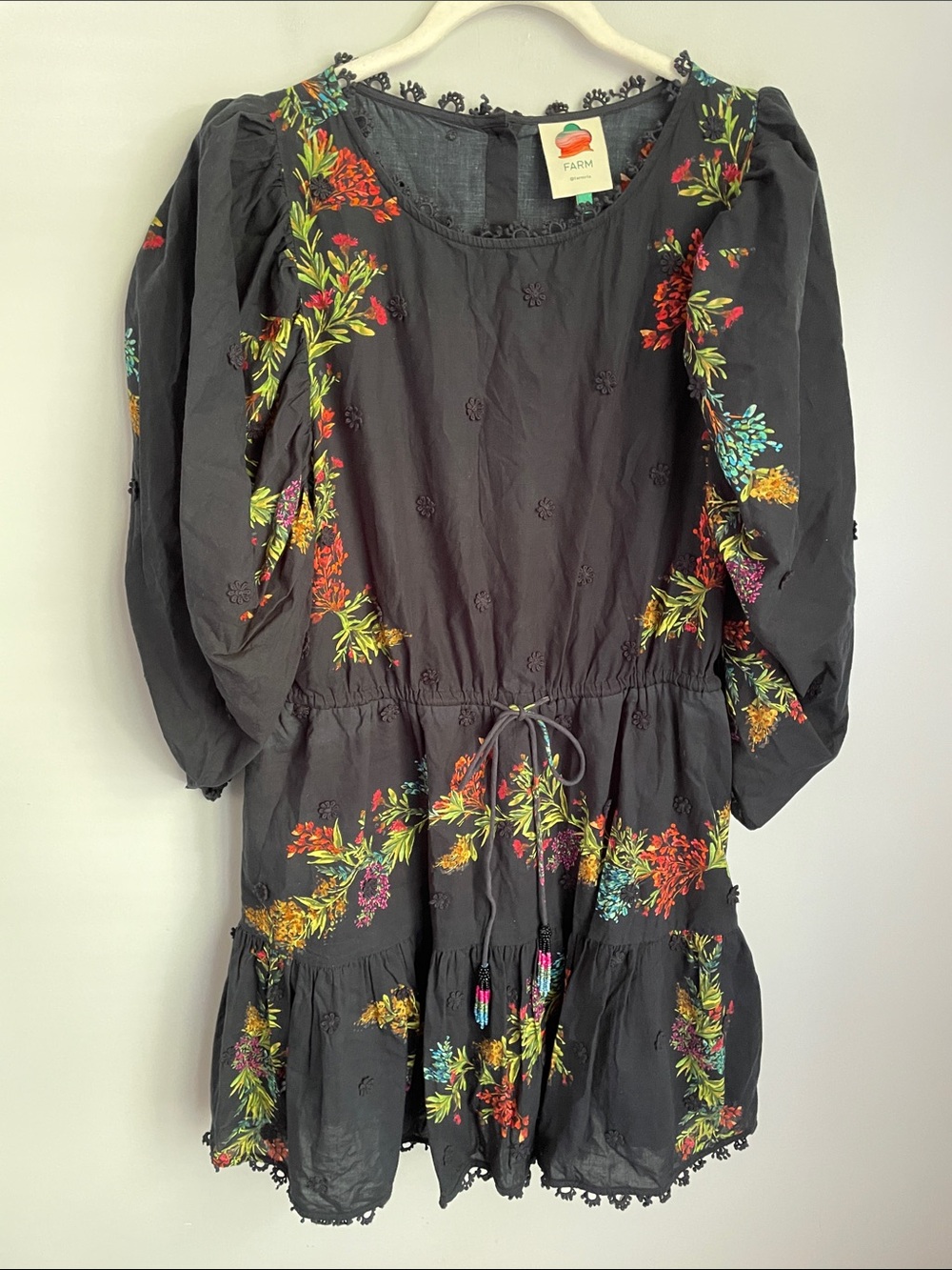 FARM Rio Black Louise Floral Cotton Mini Dress Size XL - Picture 5 of 12